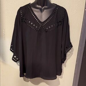 Buckle Elegant Black Cut-Out Blouse